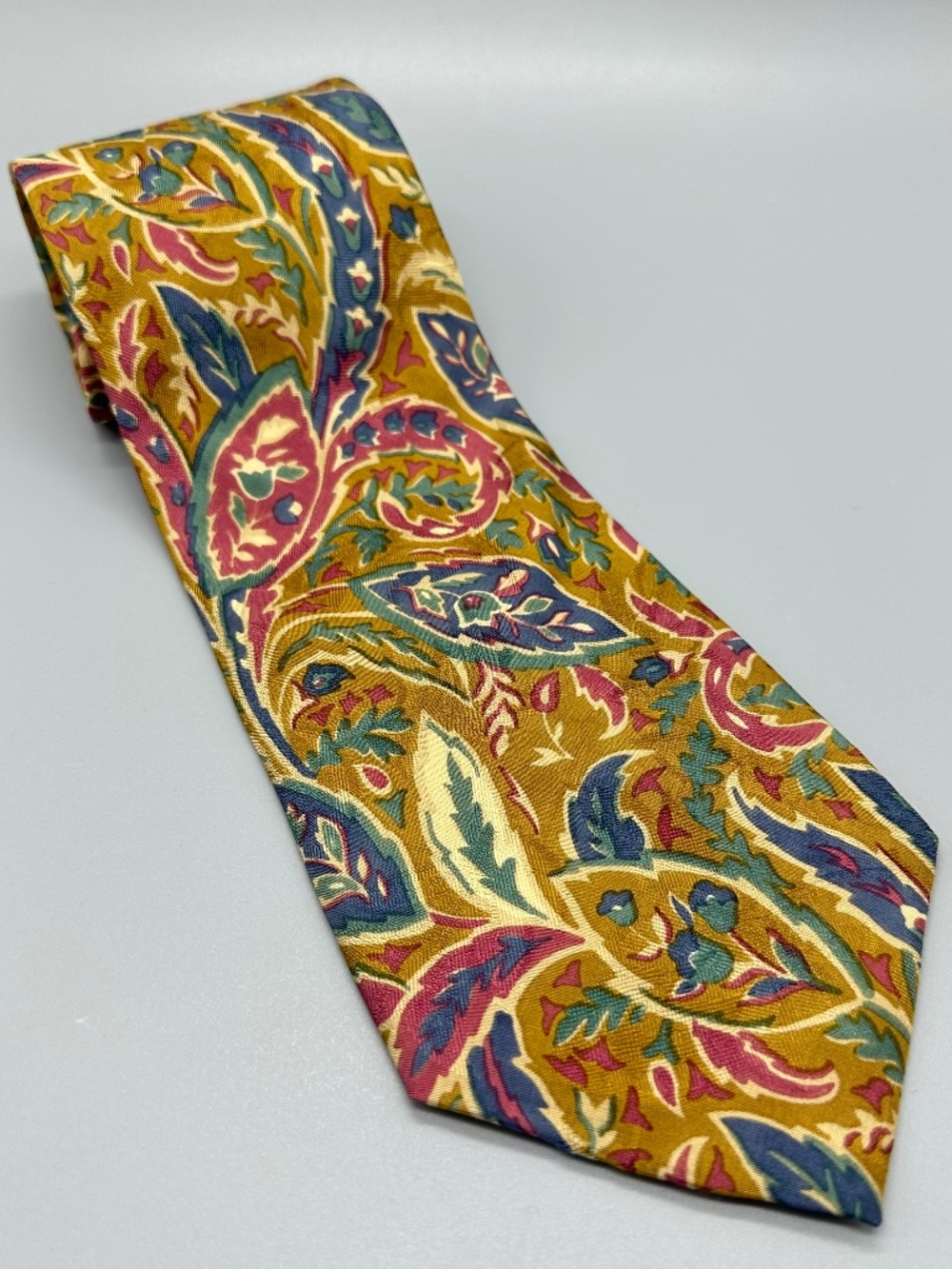 Villa Bugatti Men's 100% Silk Floral Gold Blue Purple Teal 55" Tie